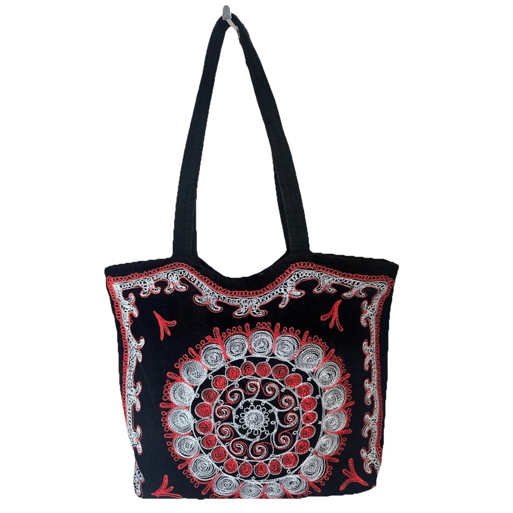 Unbranded Black Red Embroidered Suede Tote